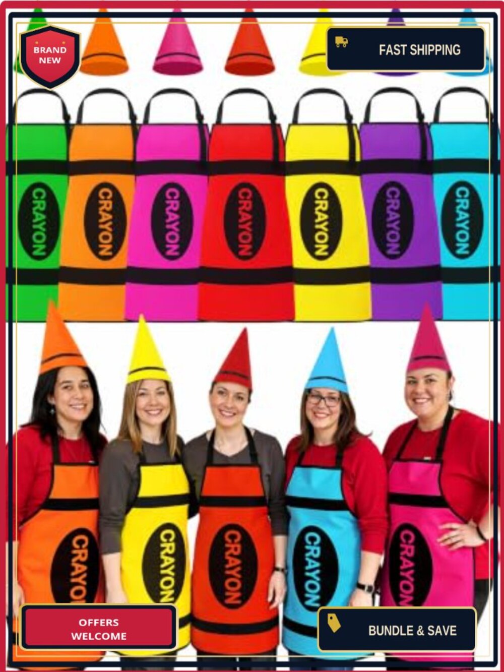 7 Pc Adult Crayon Costume Set Aprons Felt Hats Group Halloween